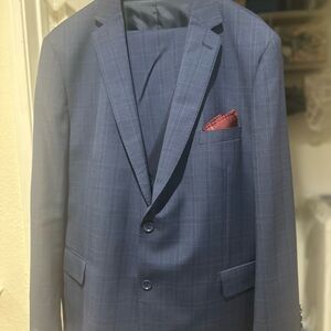 Elegant Navy Suit and Vest with Red handkerchief